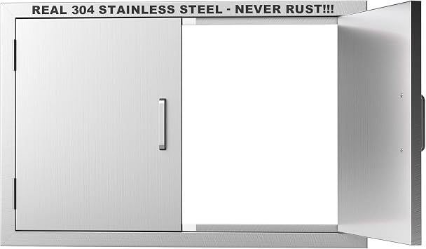 Outdoor Kitchen Door 35" W x 24" H-304 Stainless Steel Never Rust Cabinet Door-Double Layer-BBQ Access Doors-Weatherproof GrillDoor-Flush Mount BBQ Island Doors-MetalDoor for Outdoor Indoor Kitchen