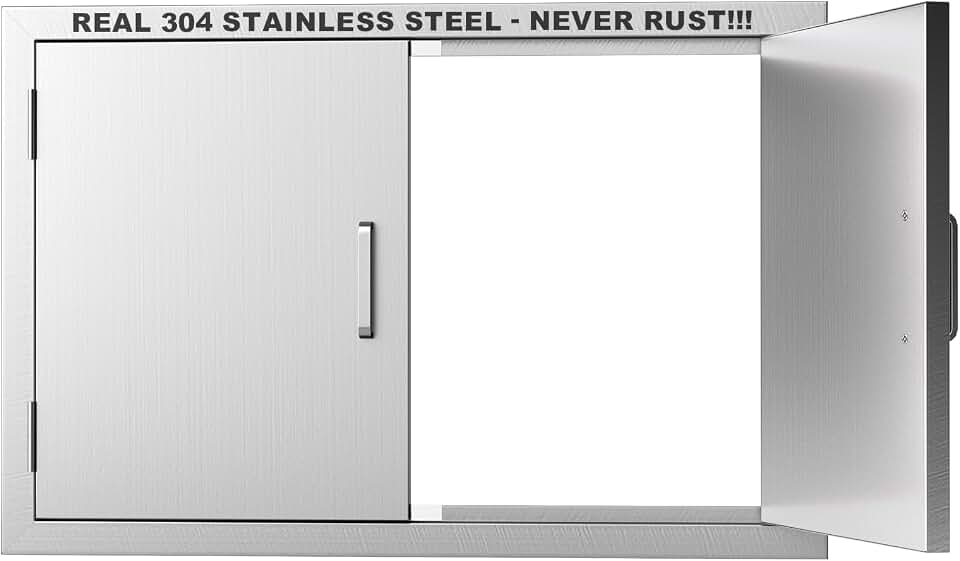 Porta de cozinha externa 89 cm L x 61 cm H-304 porta de armário de aço inoxidável nunca enferruja - camada dupla - portas de acesso para churrasco - à prova de intempéries - Porta de ilha de churrasco