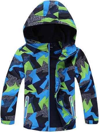 M2C Boys Outdoor Color Block Fleece Lining Windproof Jackets with Hood