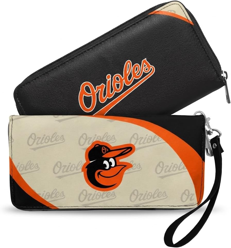 Littlearth MLB Baltimore Orioles Curve Zip Organizer Wallet, Wristlet and Wallet in One, Team Color, 8 x 4 x 1 Inches