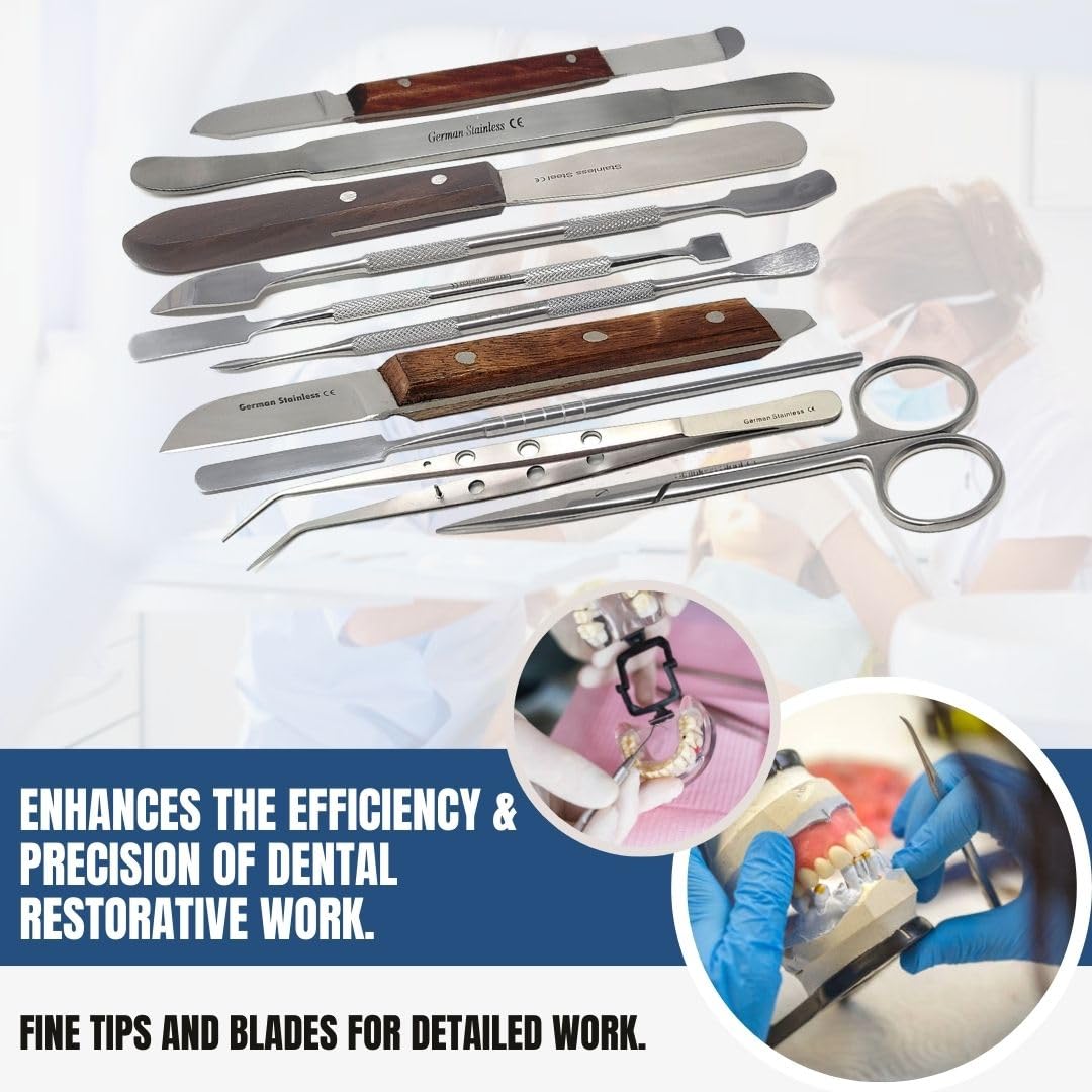 A2Z 10x Dental Lab Supplies Wax Carver Tools | Mixing Spatulas Mechanic's Wax Alignate Knife Kit for Dental Impressions Pottery Sculpting Plaster Carving - Dental Students & Lab Technician Instruments