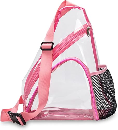 Miniatura 2 de Bolso bandolera transparente mochila cruzada de PVC aprobada por el estadio mochila informal transparente para senderismo viajes conciertos Rosado