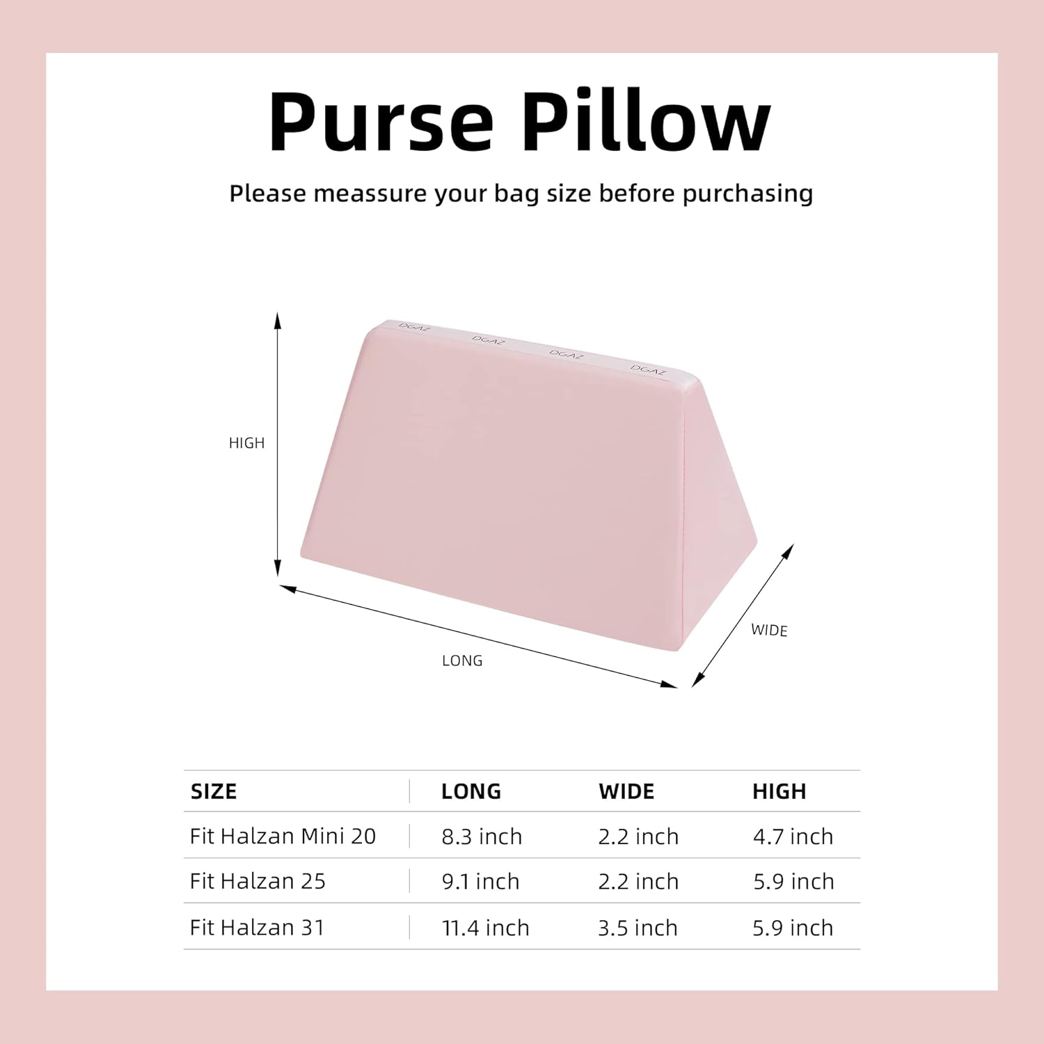 DGAZ Purse Pillow Insert for Hermes Halzan bags, Memory Foam, Silky Pillow Shaper for Luxury Handbags(Pink,Halzan31)