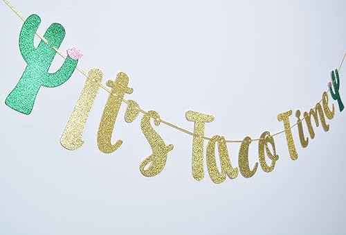 Miniatura 2 de Cartel con texto en inglés «It's Taco Time» para fiesta mexicana con temática de cumpleaños, despedida de soltera, boda, fiesta, decoración, telón