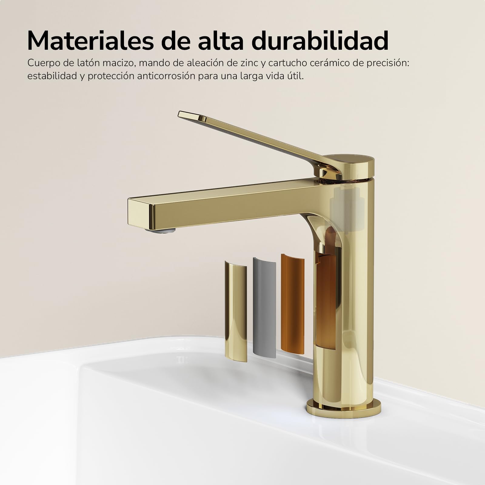 EMKE Grifo de Baño Oro Champán, 195x173x46 mm, Latón | Cartucho Cerámico, Mezclador de Lavabo, Instalación Fácil, Grifería de Cocina con Aireador, Grifo para Lavabo