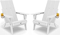 Vista 10 de Juego de 2 sillas Adirondack plegables modernas, sillas Adirondack de polietileno de alta densidad de gran tamaño con soporte para tazas, respaldo