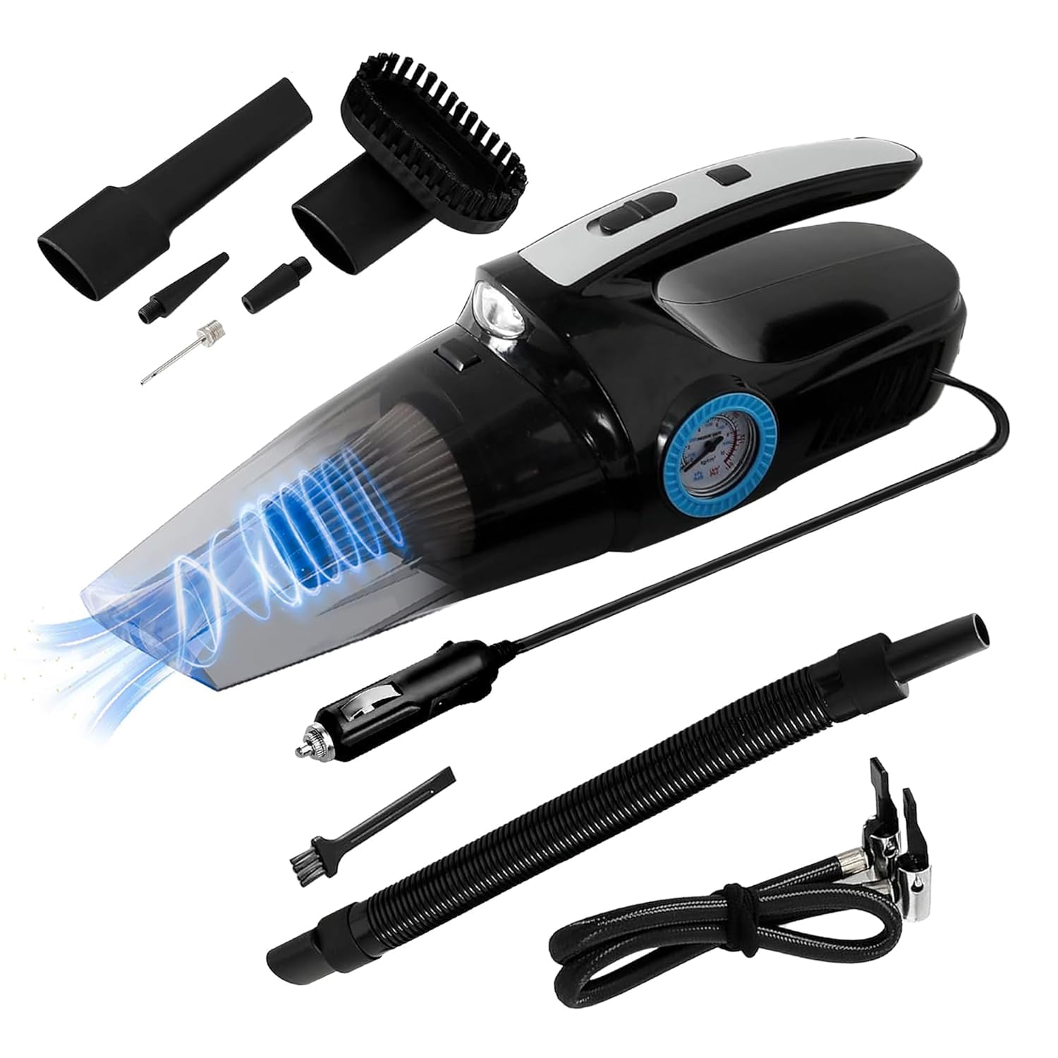 CARBINIC Car Vacuum Cleaner 2 in 1 | 6000 Pa Suction, 12V DC | Car Vacuum Cleaner & Tyre Inflator for Car | Tire Pressure Guage LCD Display | Handheld Vacuum Cleaner | Corded