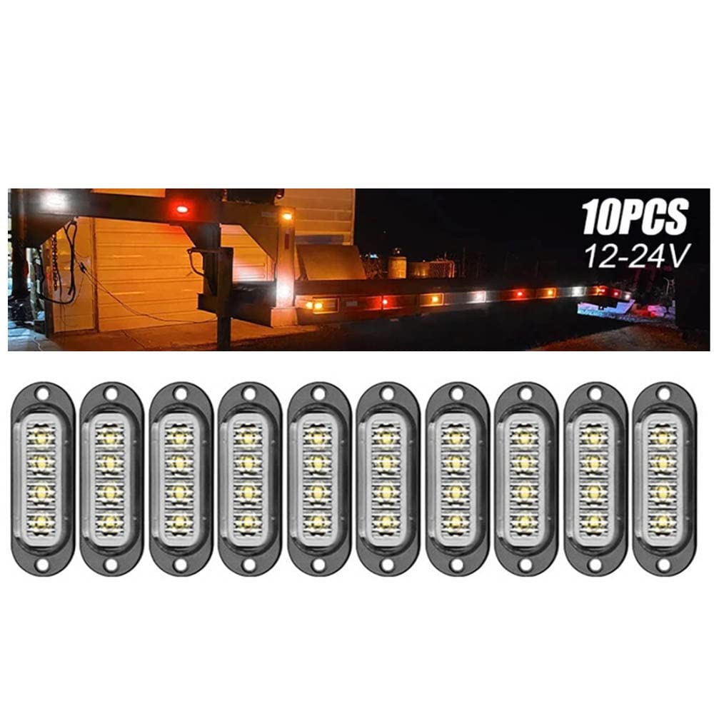 Wai Danie 10PCS 4LED White Car LED Trailer Side Marker Light 12V-24V Indicator Light 90LM Warning Lamp Rear Light Waterproof Auto Accessories