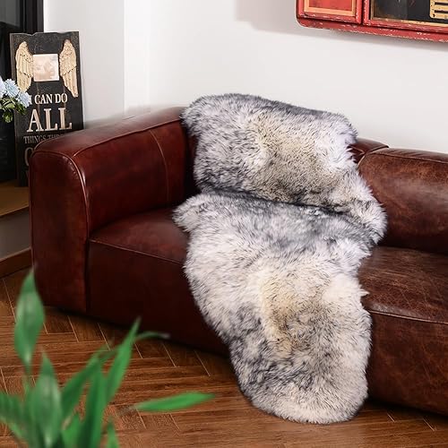 Vista 106 de Alfombra de piel de oveja auténtica de alta calidad, piel de oveja australiana, esponjosa, de lujo, natural, de piel de cordero esponjosa, funda