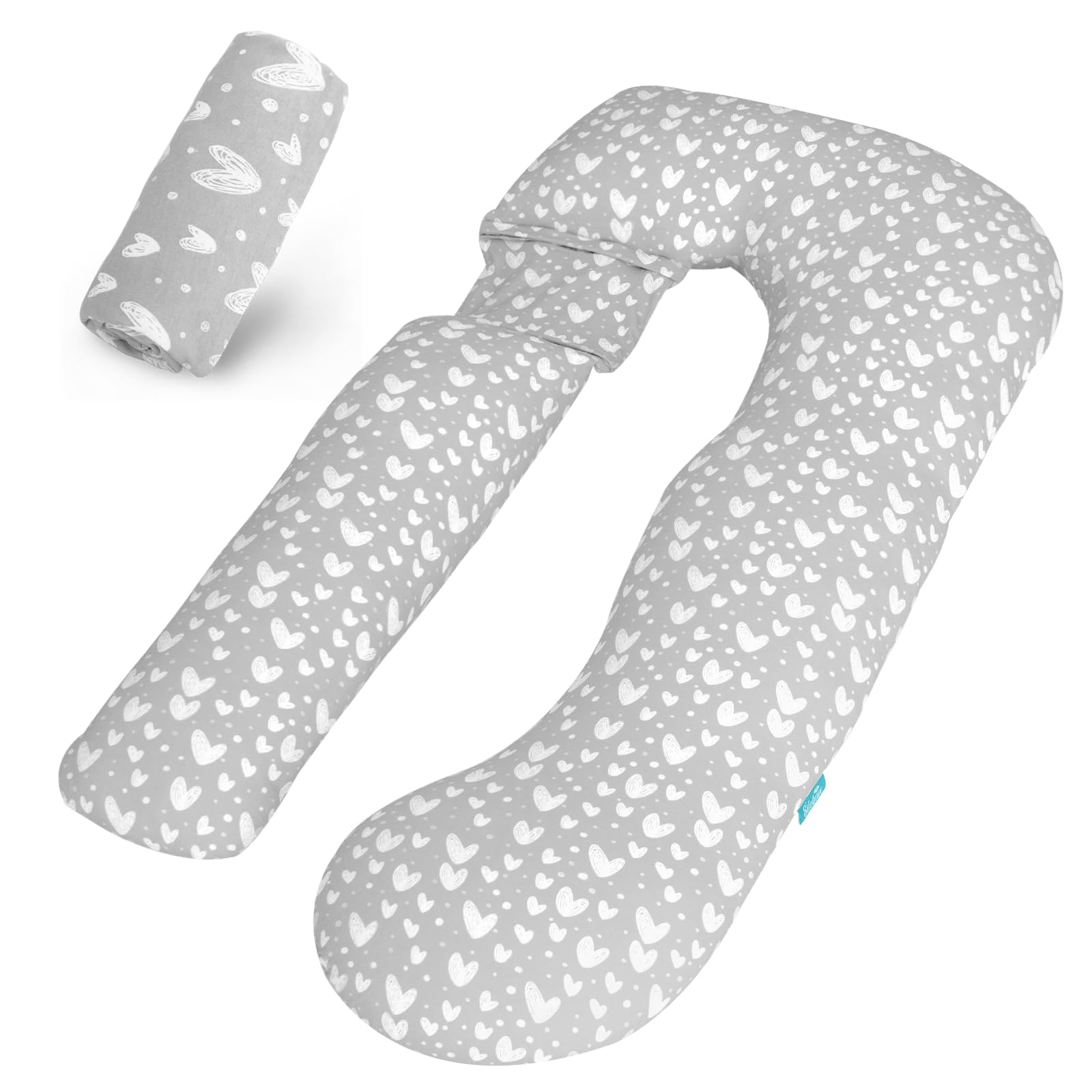 Pregnancy Pillow Cover U-Shaped, Super Soft Replacement Cover for Maternity Pillow, Full Body Pregnancy Pillow Case, Universal Fit, Grey Hearts Print