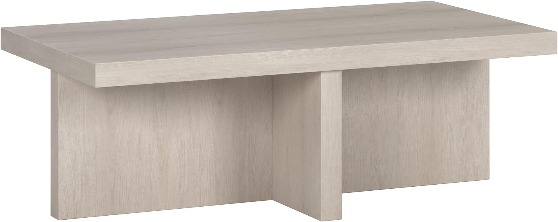 Henn&Hart 44" Rectangular Wood Pedestal Low-Profile Coffee Table for Living Room, Family Room, or Office, Beech White