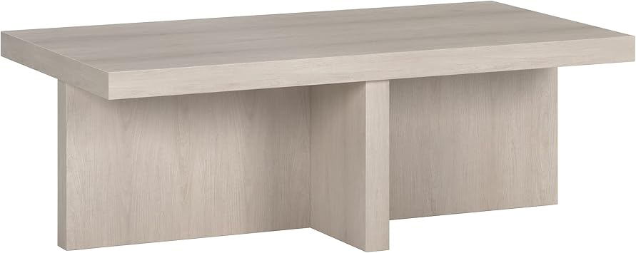 Henn&Hart 44" Rectangular Wood Pedestal Low-Profile Coffee Table for Living Room, Family Room, or Office, Beech White