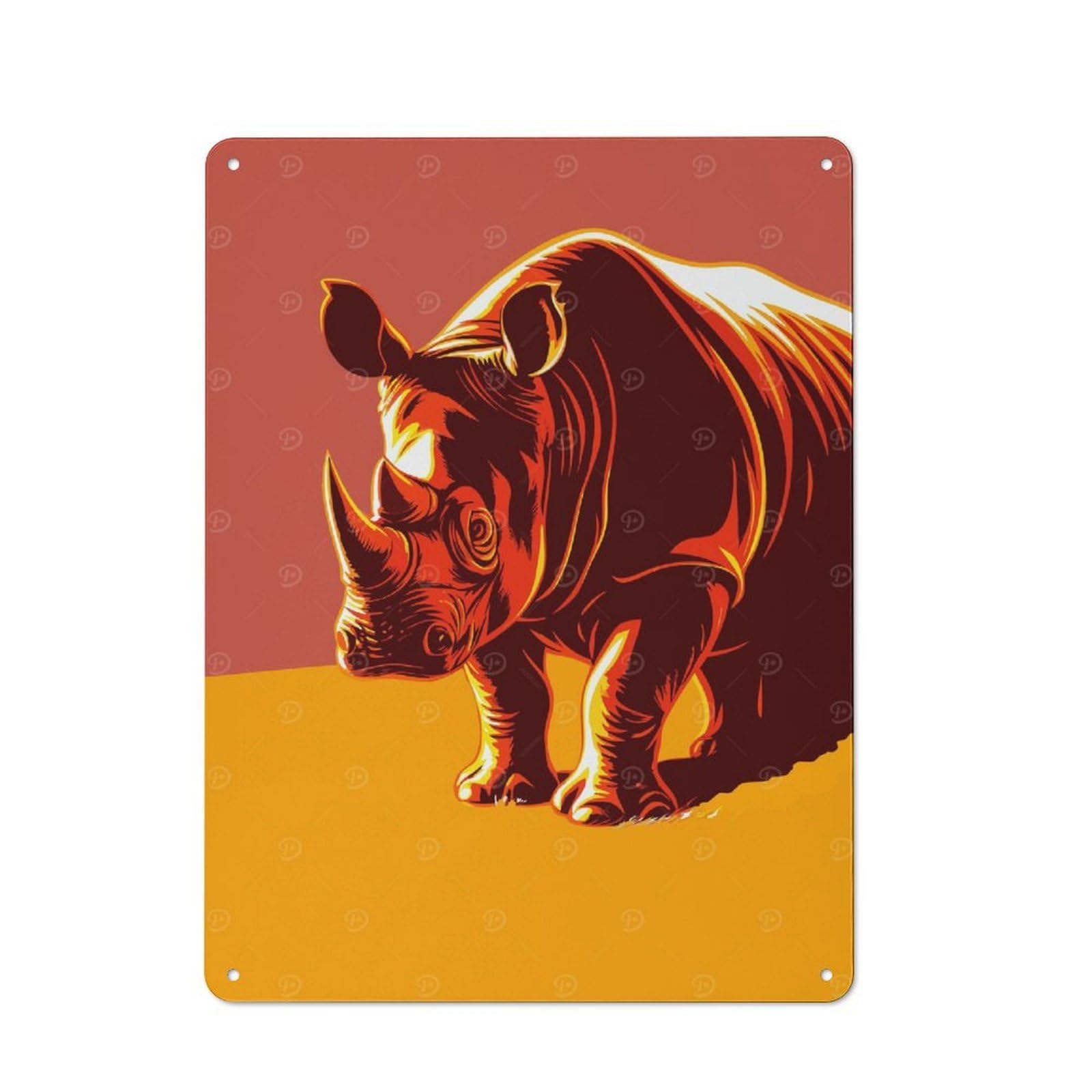 Junmoney Stylized Rhinoceros Illustration Retro Metal Sign 40X30cm For Kitchen Or Home Bar, For Kitchen, Dining Room And Home Bar Wall Decor