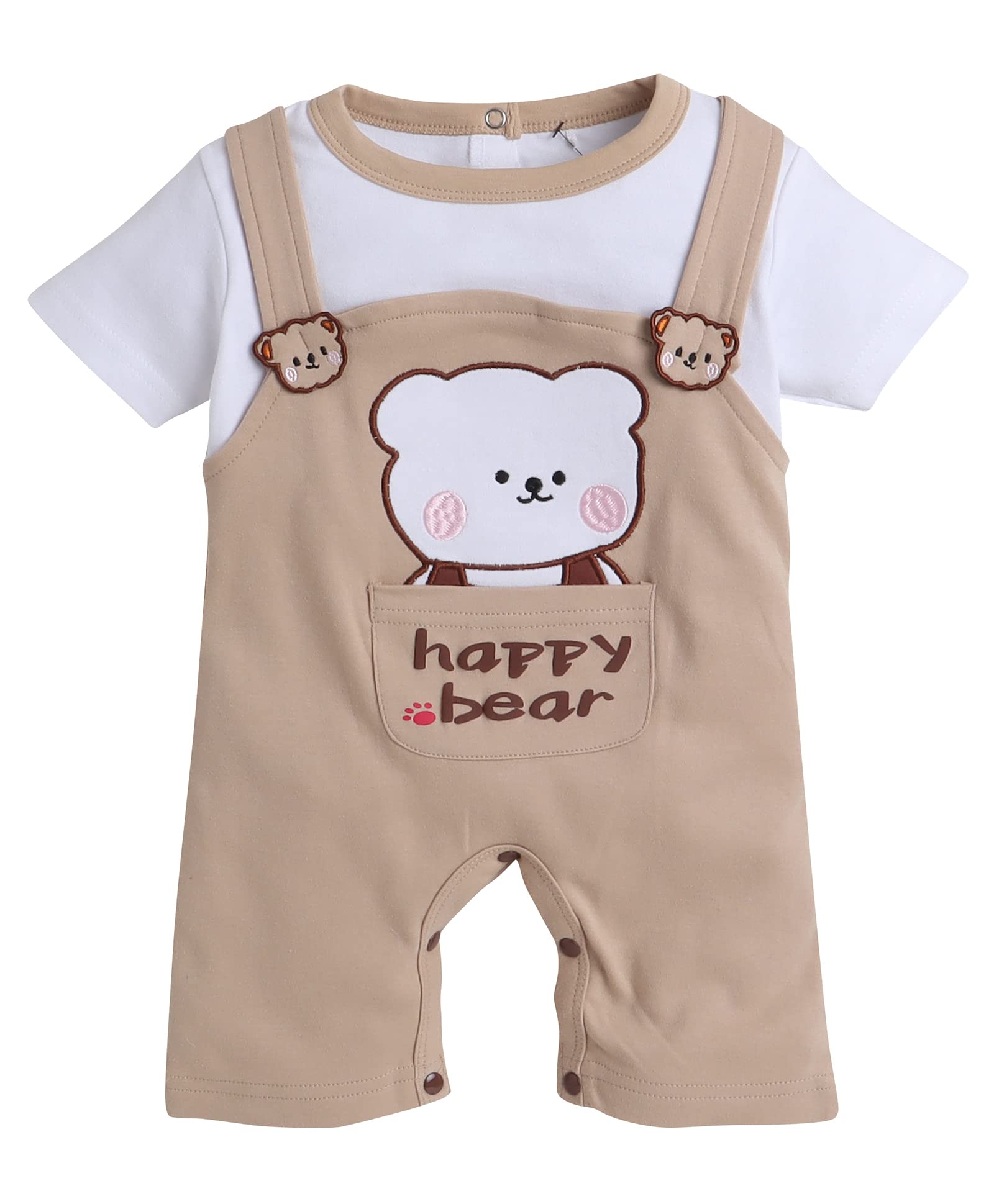 Bumzee Brown & White Boys Half Sleeves Thigh Length Romper Age - 3-6 Months (Peb8059C-Bwn.Wht)