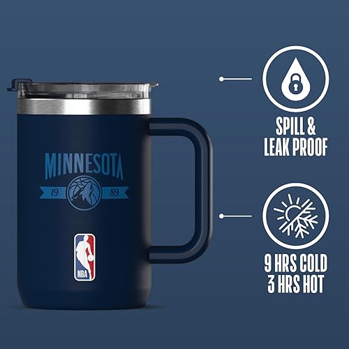 Miniatura 4 de Hydrapeak x Taza de café aislada de Minnesota Timberwolves con licencia oficial de la NBA de 18 onzas con tapa abatible y asa para viajes,