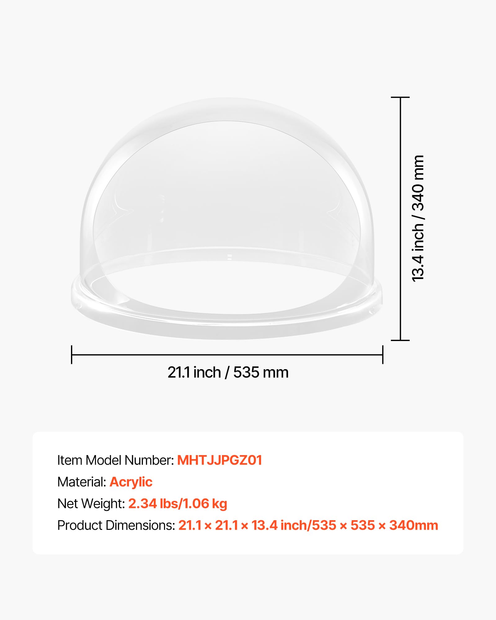 VEVOR Copertura Protettiva per Macchina per Zucchero Filato, Copertura a Cupola in Acrilico Trasparente per Contenitore di Macchina per Zucchero Filato da 52 cm, Feste Carnevale Barbecue Picnic