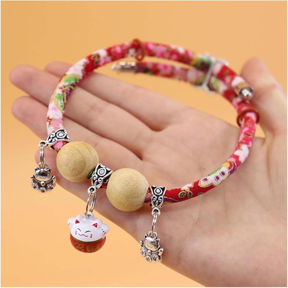 Lucky Kimono Cedar-Bead Pet Collar– Personalized Celery Pets Dog Cat Suit Collar with Fortune Pendant,Comfortable Adjustable,Suitable for All Types of Pets (Red, S)