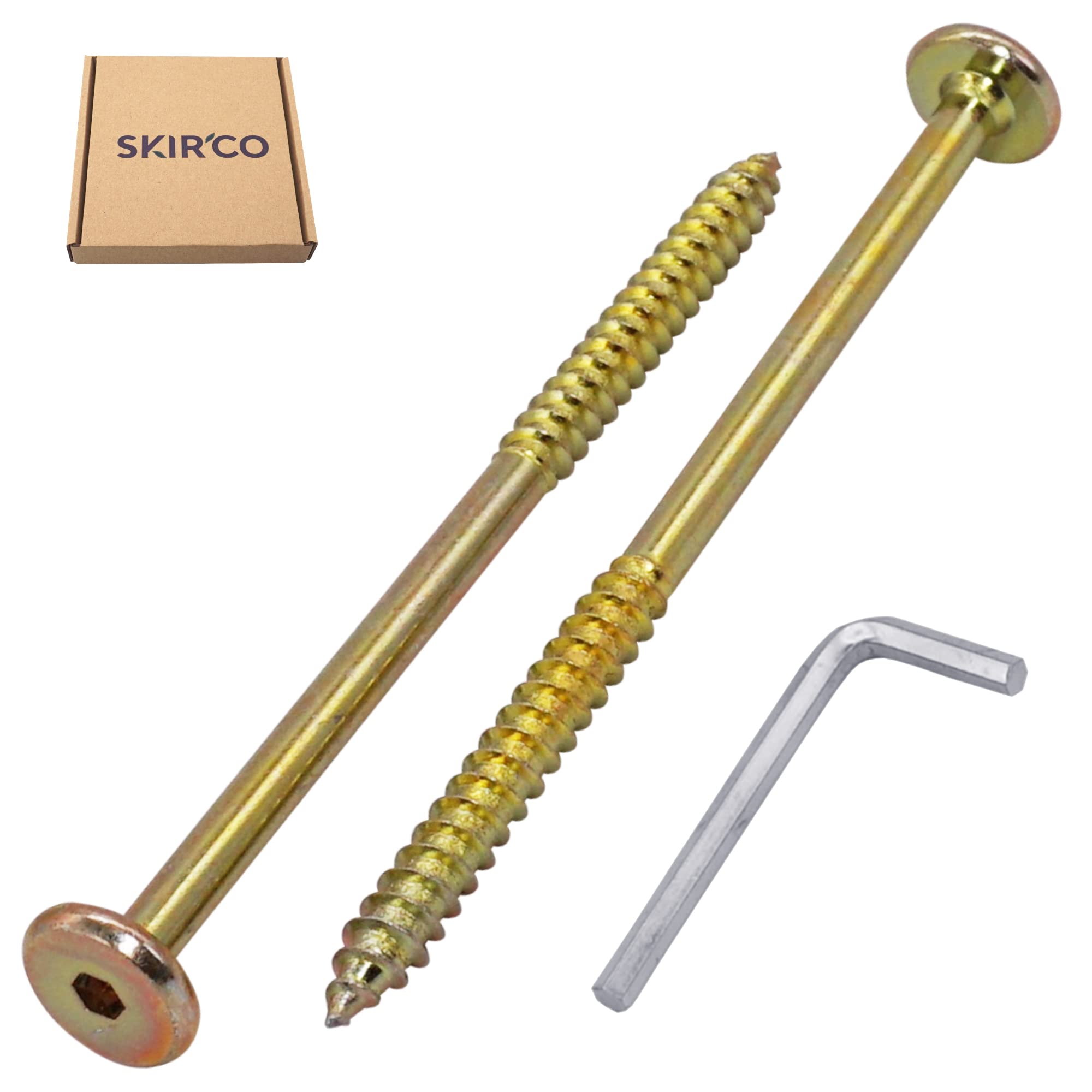 SKIR'CO (6 pcs) Yellow Zinc Plated Wood Connector Screws 6.5 x 110 mm, Furniture Connector Screws, Flat Head - Image 2