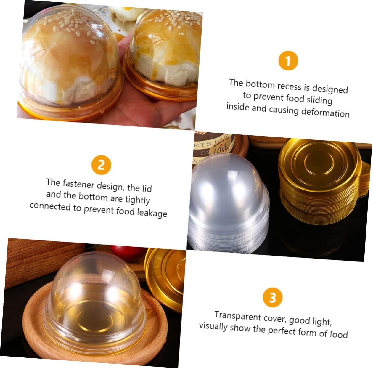 SECFOU 150pcs Round Transparent Plastic Moon Cake Wrapping Boxes Bakery Dessert Containers for Home and Store Use Secure Buckle Design for Packaging