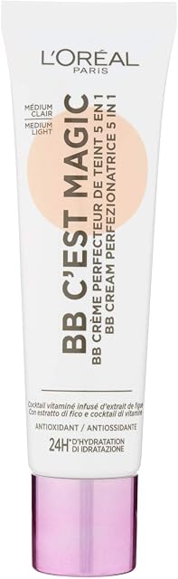 L'Oreal Unisex's L'Oréal Paris 5 en 1 Wake Up and Glow C'est Crème Perfecteur de Teint Universel Hydratation 24H/FPS 20 L'OREAL CEST Magic ANTIOXIDANT BB Cream 03 Medium Light, Medio Claro, Standard