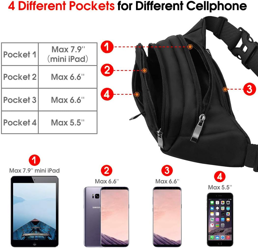 GothicBride Waist Pack Bag with Rain Cover, Water Resistant Pack for Men&Women, Running Walking Traveling Casual Hiking Cycling, Hip Bum Bag with Adjustable Strap for Outdoors&Sports