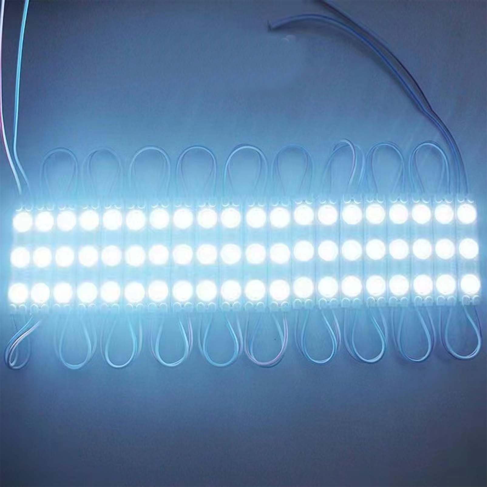 200-Pack 12V Blue LED Modules - 0.72W 3-LED Waterproof Light Panels With Adhesive Backing For Signs