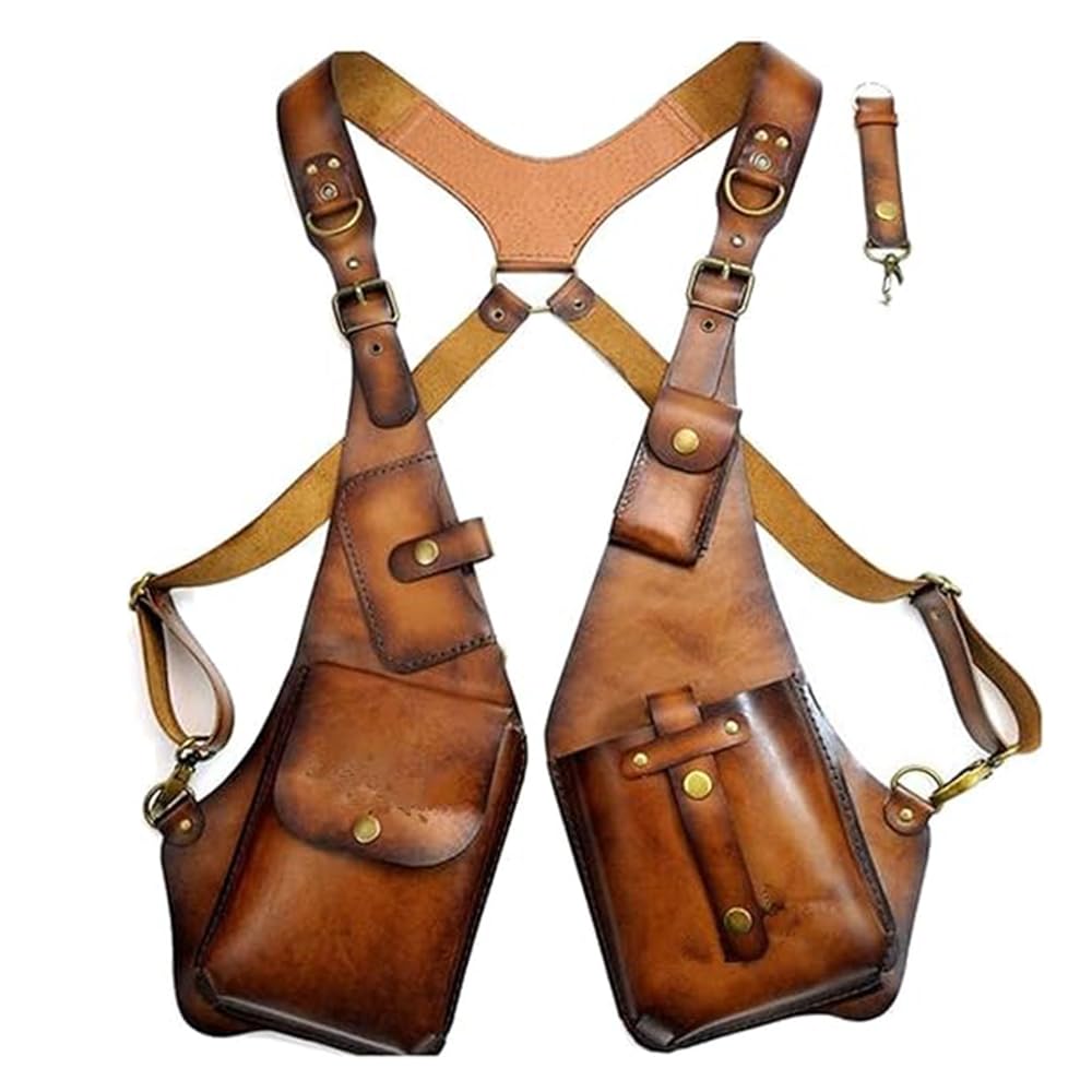 Premium Leather Adjustable Underarm Shoulder Bag with Anti-Pickpocket Harness for Men and Women Double Shoulder Armpit Bag