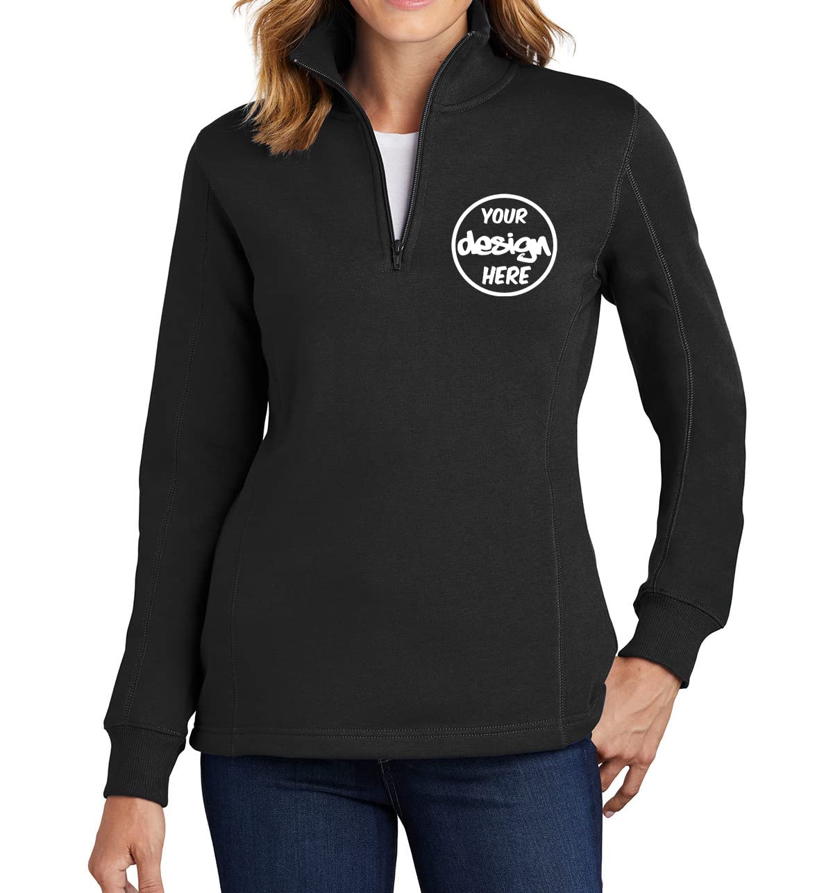 INK STITCH Women Lst253 Custom Embroidery Logo Texts Personalized Quarter Zip Up Pullover