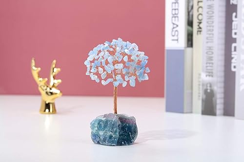 Miniatura 2 de PESOENTH Árbol de cristal de aguamarina Feng Shui, piedras curativas, piedras preciosas naturales, bonsái, chakras, árbol de la vida, adornos para