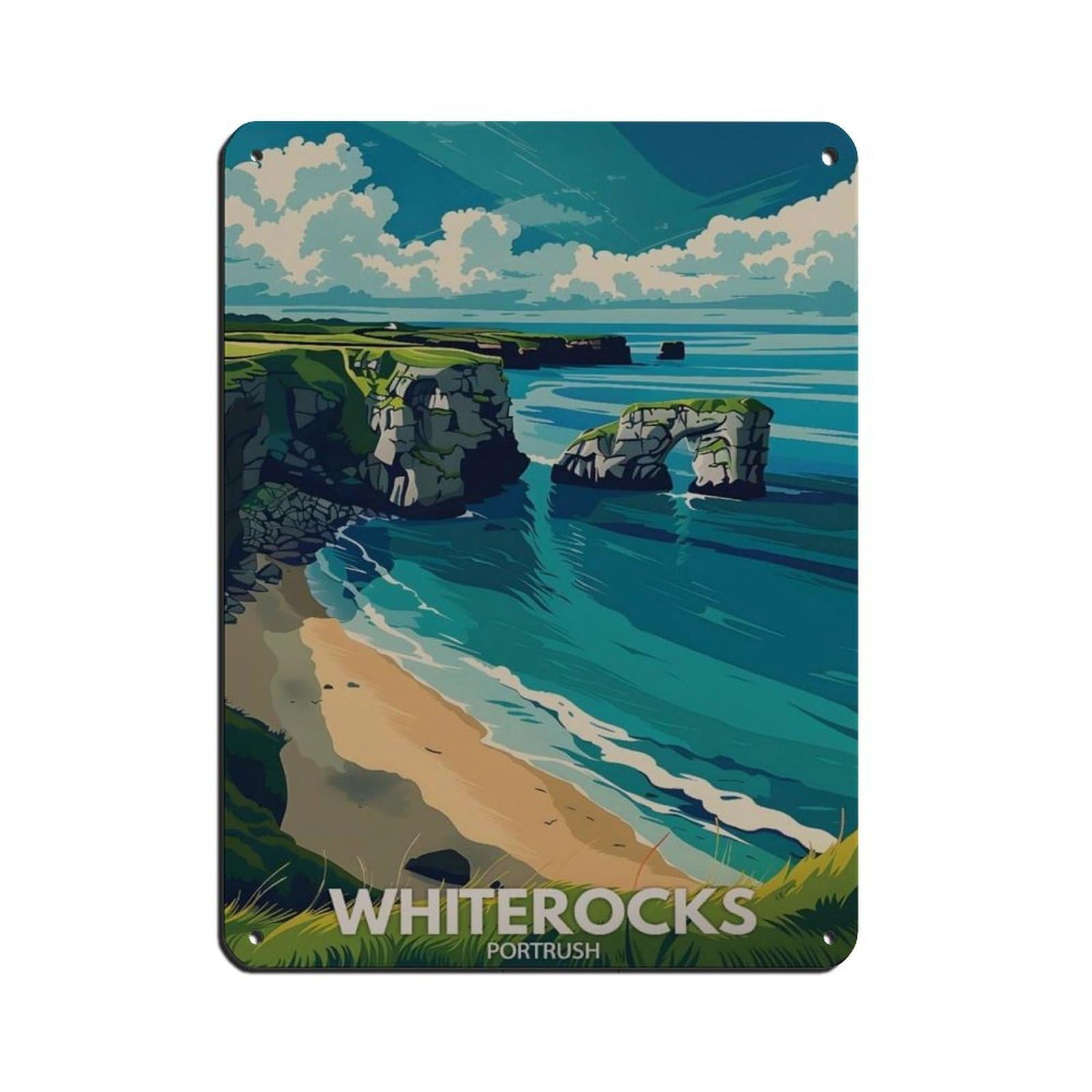 Poster de plage Portrush en métal Whiterocks déco rétro 30x40 cm