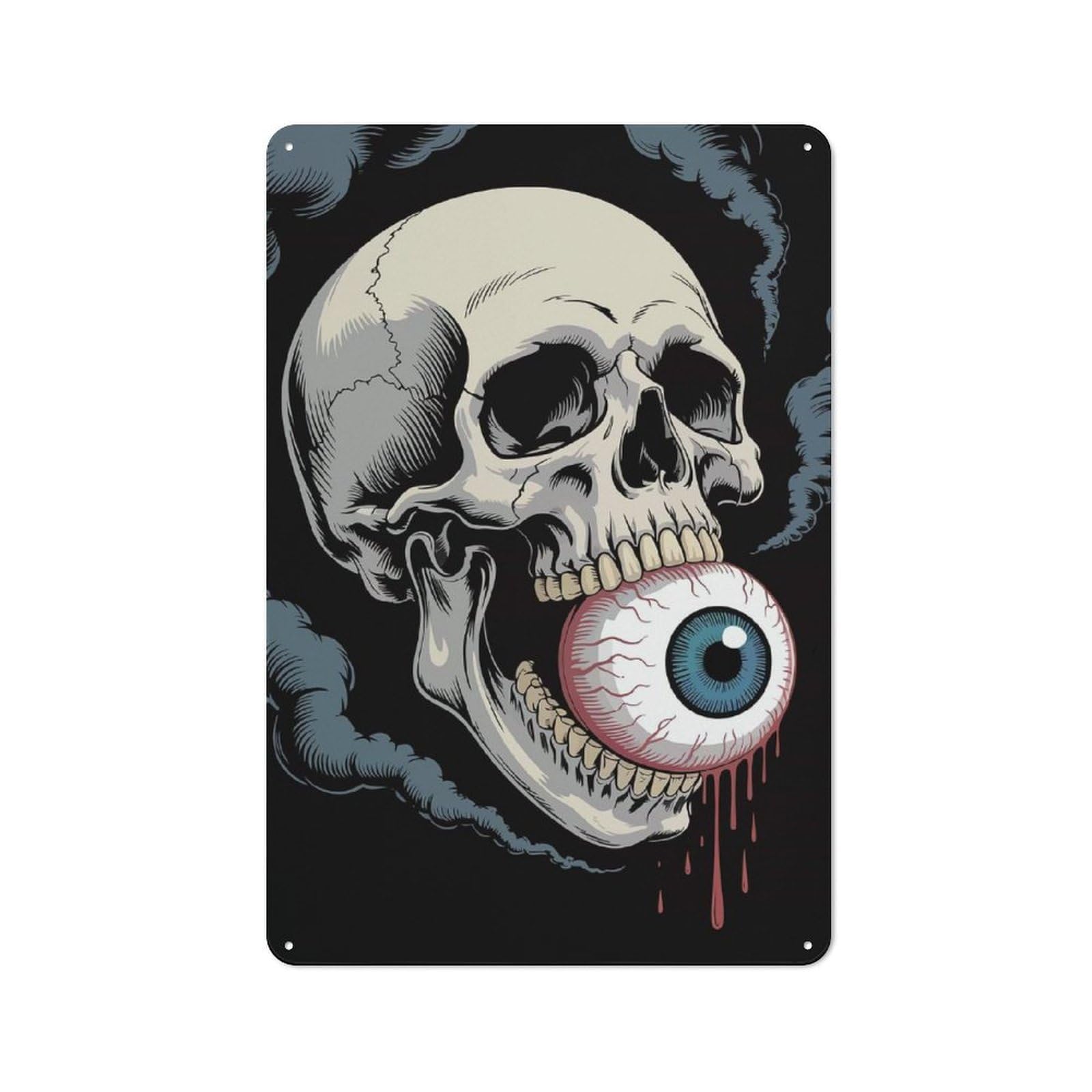 Junmoney Skull Biting An Eyeball Tin Wall Plaque 30X20cm With For Pub Or Café, With Clear Vintage Wall Decor Character