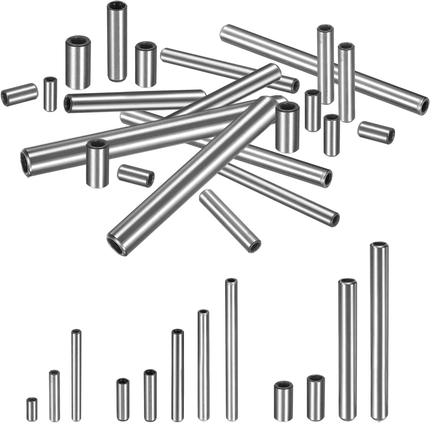 sourcing map 12pcs M3, M4, M6 Internal Thread Dowel Pin 12 Sizes Chamfering Flat Carbon Steel Cylindrical Pin Bed Bookshelf Metal Devices Industrial Pins