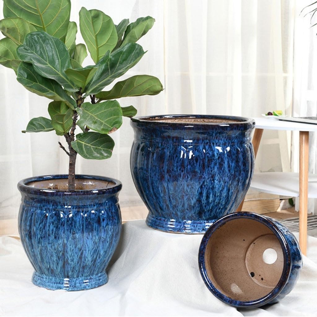 ULTRAWAVE Doniczki na kwiaty niebieska ręcznie robiona ceramiczna doniczka na kwiaty ogród na zewnątrz dekoracja stolika kawowego duża doniczka na kwiaty ozdobna doniczka (kolor: A, rozmiar: L)
