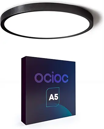 ocioc 9Inch LED Flush Mount Ceiling Light Black, 18W, 5000K, Ultra Thin Round Lighting Fixture for Bedroom, Child Room, Porch, Hallway, Stairwells ETL Listed