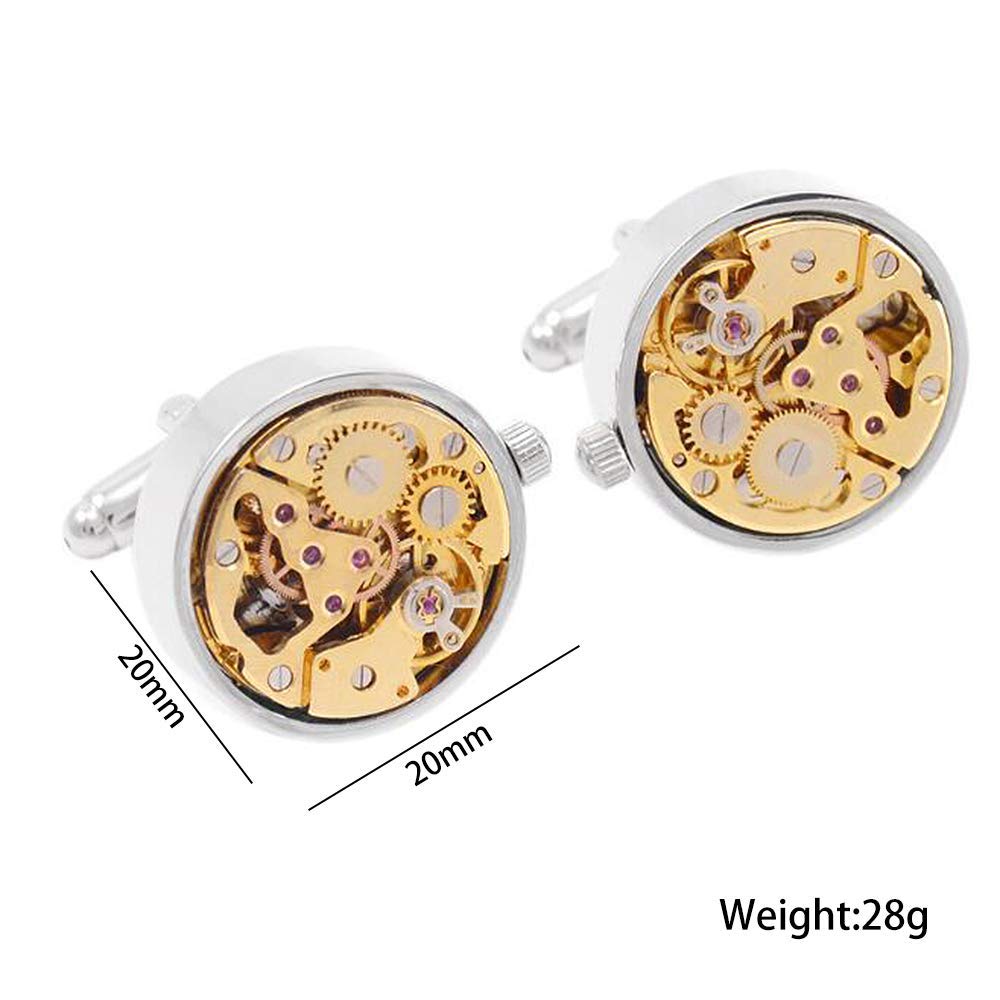 Personalisierte Manschettenknöpfe für Männer Shirt, goldene mechanische Uhrwerk Steampunk Manschettenknöpfe mit Geschenkbox