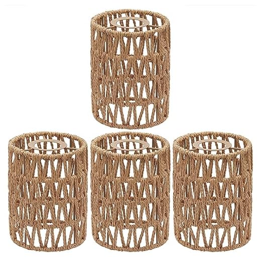 Giutna Rattan Lamp Shade, 4-Pack Retro Small Wicker Lamp Shade Replacement, Boho Woven Pendant Light Lampshade Cover for Chandelier,Lamp Holder,Ceiling Fan Light Bulb,Pendant Light,Floor Lamps