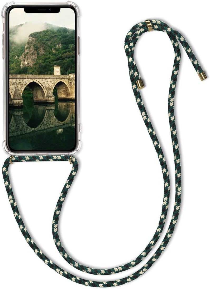 kwmobile Crossbody Case Compatible with Apple iPhone 11 Pro Max Case - Clear TPU Phone Cover w/Lanyard Cord Strap - Transparent/Green/White/Black transparent / green / white / black