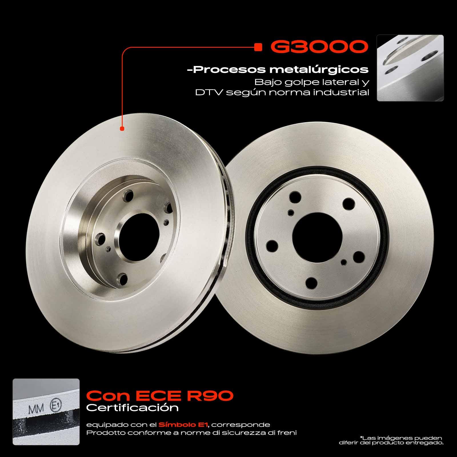 Frankberg 2x Discos de freno + 4x Pastillas de freno Eje delantero Compatible con A.u.r.i.s E15 2.0L 2.2L 2006-2012 A.u.r.i.s Combi E18 2.0L 2013-2015 Verso R2 1.6L-2.0L 2009-2018 Replace# 0446502280
