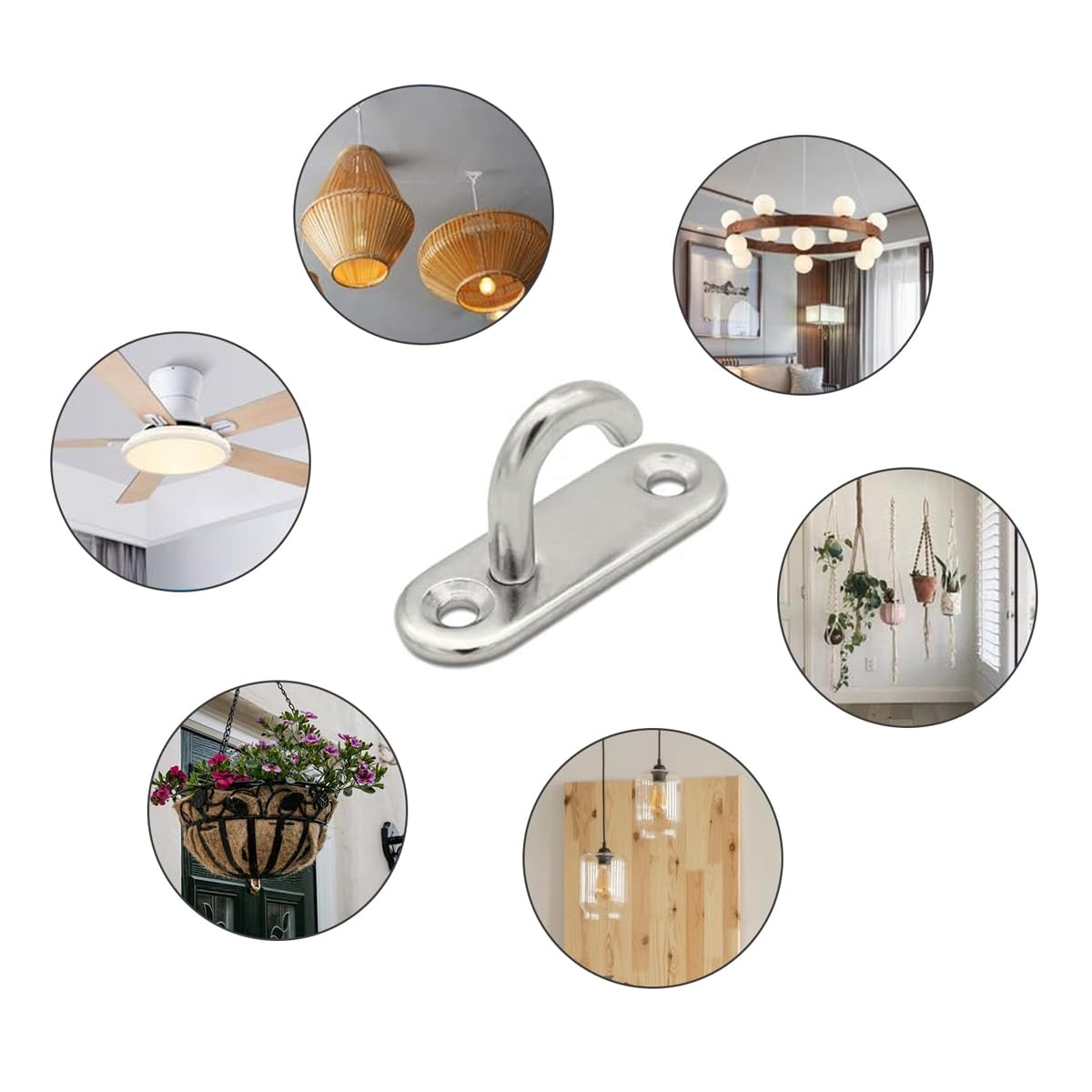 Huba Lot de 6 crochets ovales en acier inoxydable 304 de 6 mm d'épaisseur pour plantes suspendues, lampes, outils de ventilateur