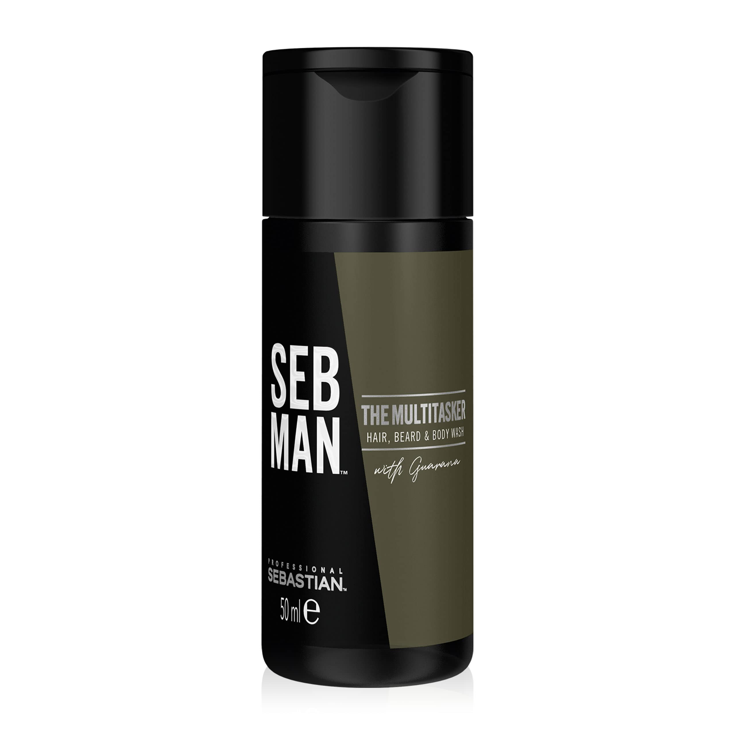SEB MAN THE MULTITASKER – 3-in-1 Shampoo, Bartshampoo & Duschgel in Reisegröße – für alle Haartypen – mit Guarana-Extrakt und anregendem Duft von Bergamotte und rosa Pfeffer – 50 ml