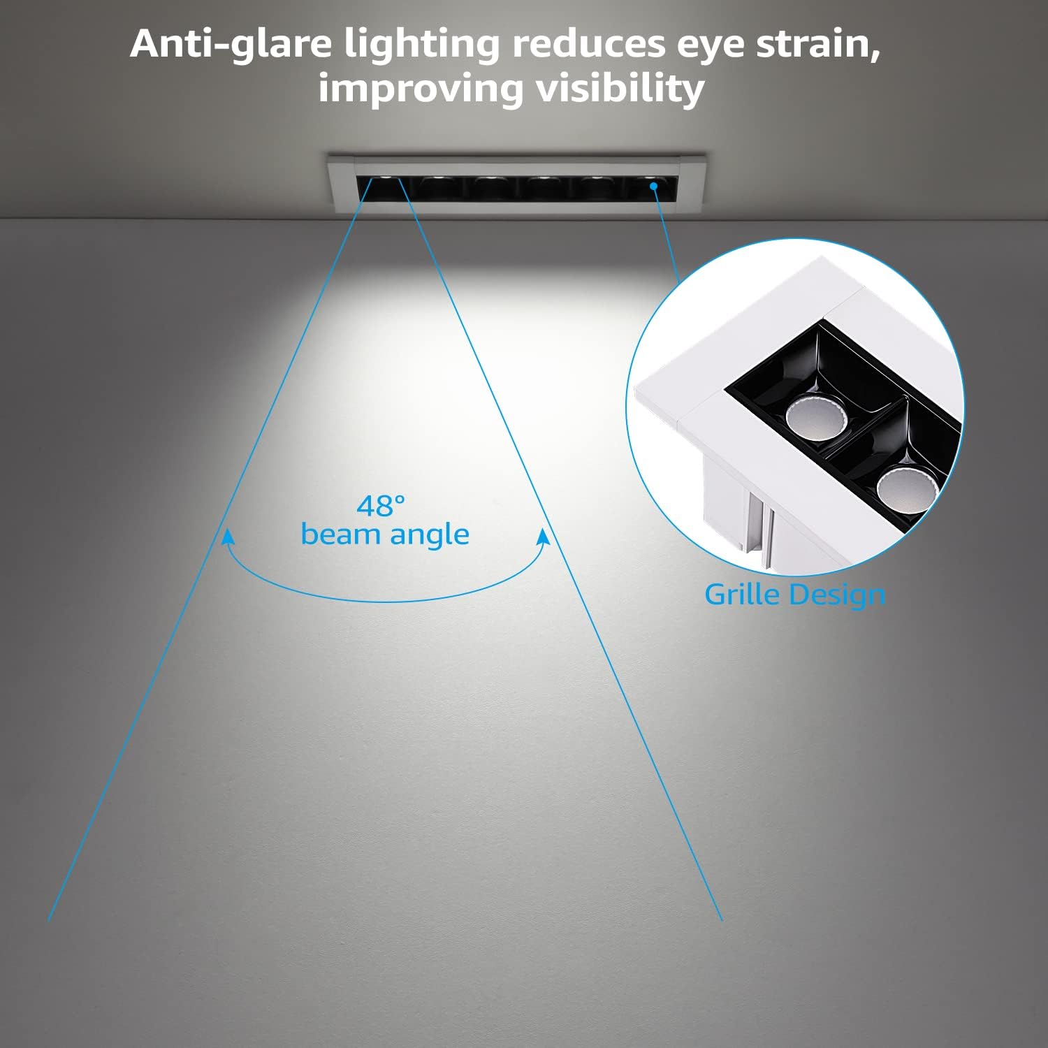 TORCHSTAR 5CCT 7 Inch LED Recessed Mini Linear Light with Junction Box, Grille Anti-Glare, 8W, CRI90 Dimmable Recessed Lighting, ETL & FCC Listed, 27003000350040005000K Selectable, Pack of 2
