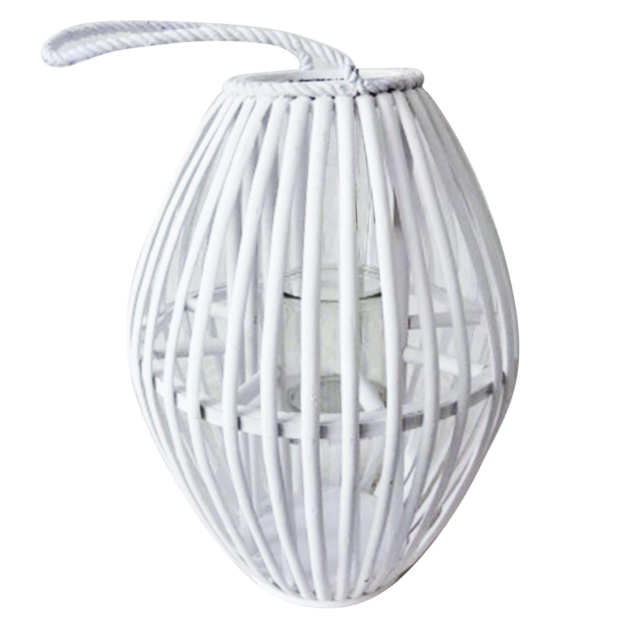 Milani Home - lanterna in vimini e vetro bianco, portacandela da giardino, portico e veranda, manico e corda, decorativa