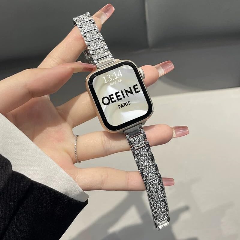 Boîtier iWatch Series 10 42 mm luxe en acier argenté et cristaux brillants premium