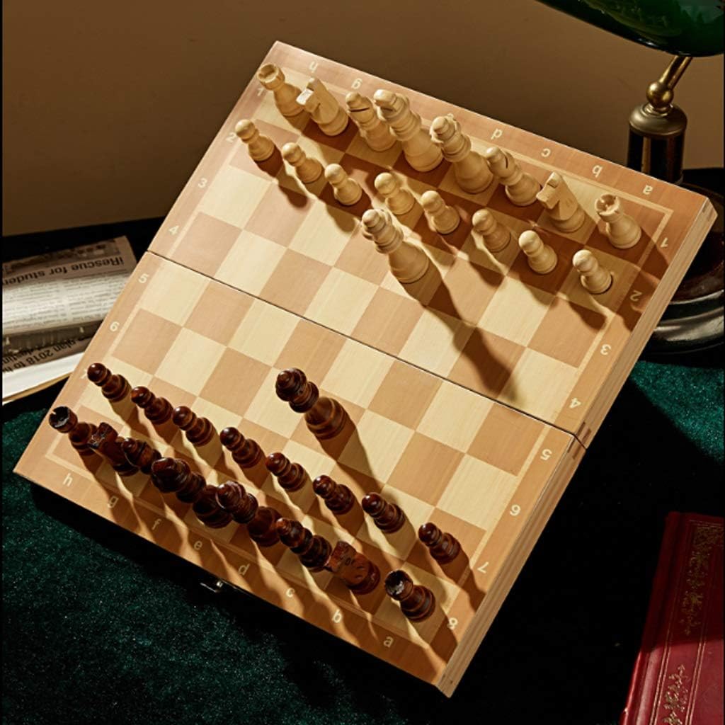 Foldable Chess Set Wooden Travel Chess with Chess Pieces Internal Slots for Easy Carrying Luxury Educational Toy Gifts Chess Gifts, Large