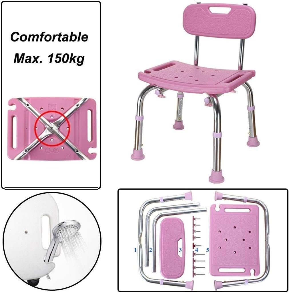 Taburete de ducha 150 kg, asiento de baño con respaldo, sillas de ducha y bancos asiento de bañera para ancianos, mayores, discapacitados y desactivados, diseño sin deslizamiento de altura ajustable