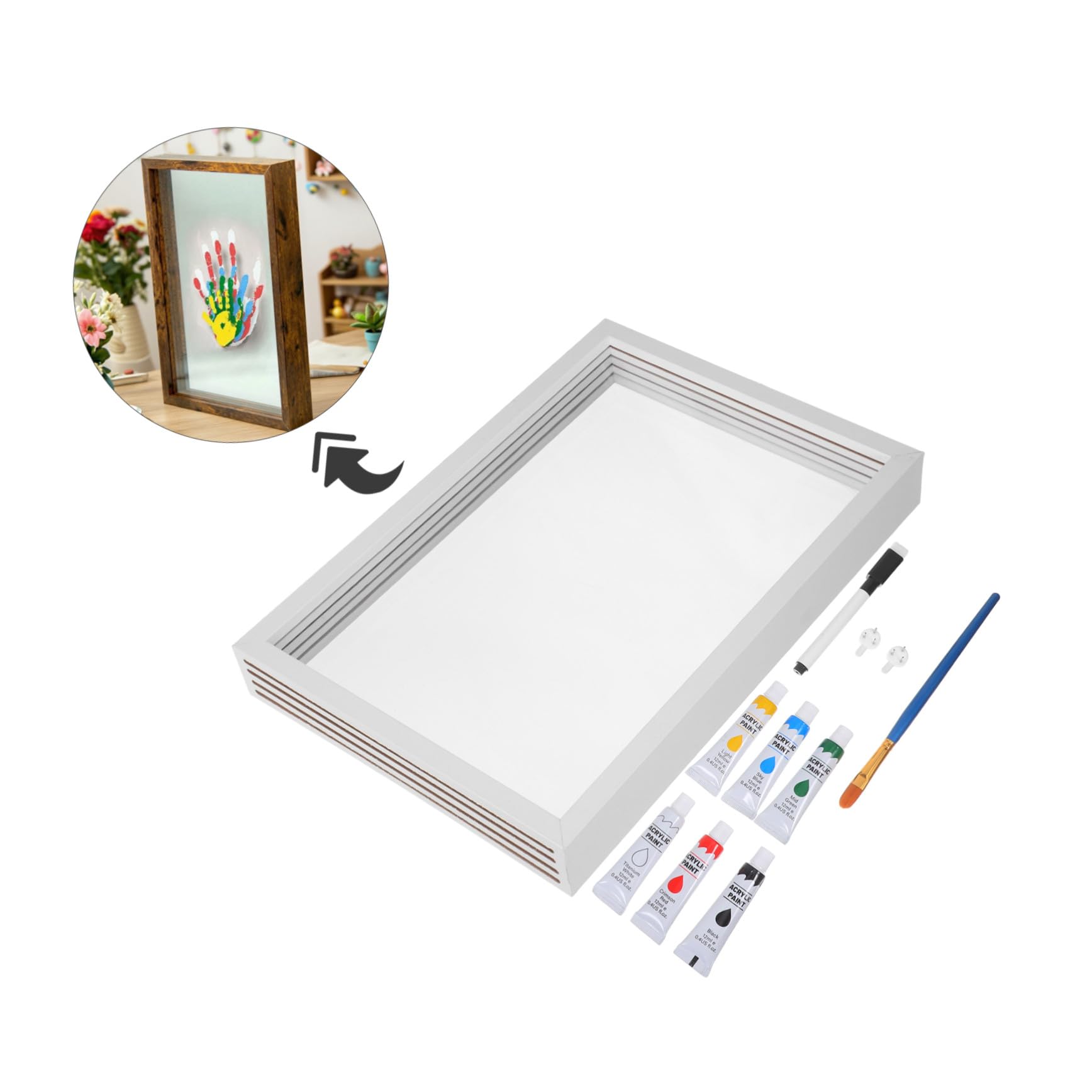 POPETPOP Kit Impronte di Mani Famiglia Cornice Legno per Ricordi Kit Calchi Mani Cornice Foto Ragazzo Ragazza Ragazza Scatola Esposizione Famiglia