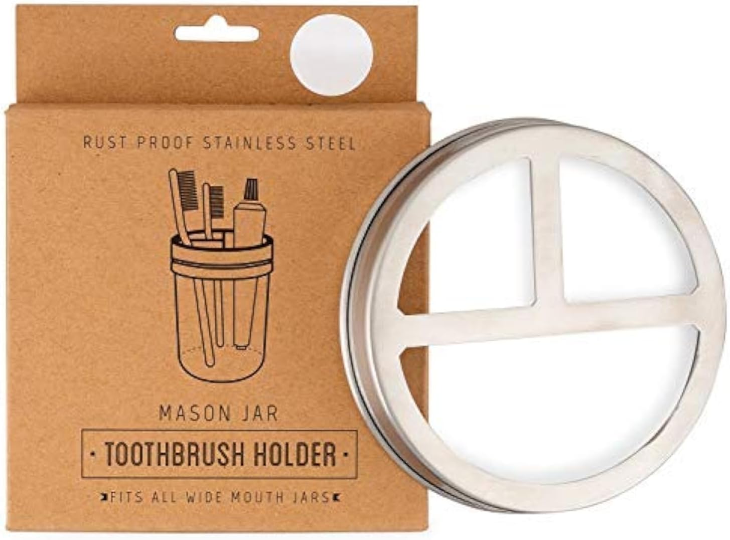 Jarmazing Products Mason Jar Toothbrush Holder Lid - Black - for Wide Mouth Jars - Made from Rust-Proof Stainless Steel