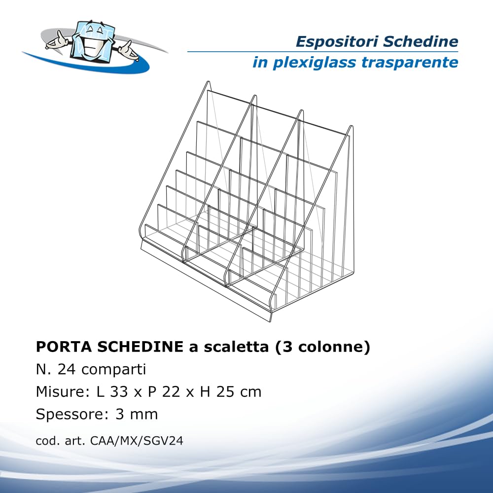 Espositori porta schedine e gratta e vinci a scaletta in acrilico trasparente da banco per ricevitorie e tabaccherie (3 colonne con 24 scomparti)