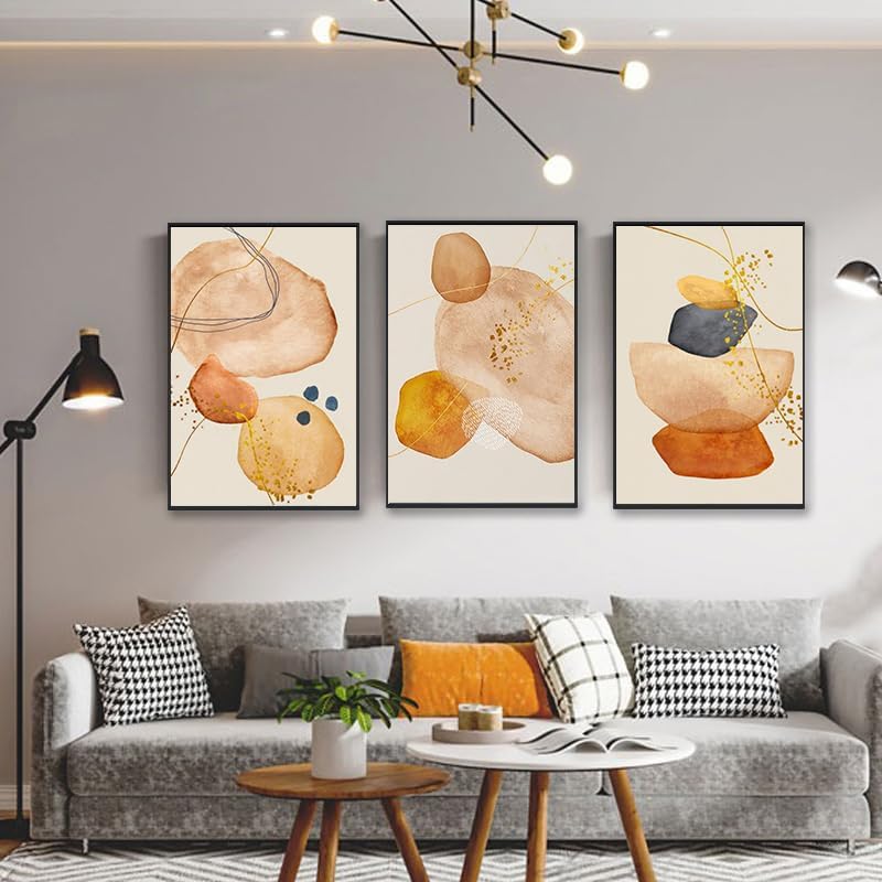 Miniatura 9 de QKF 3 paneles de 3 paneles con gráficos de marco grande, geométrico, abstracto, moderno, arte de pared para el hogar, sala de estar, dormitorio,
