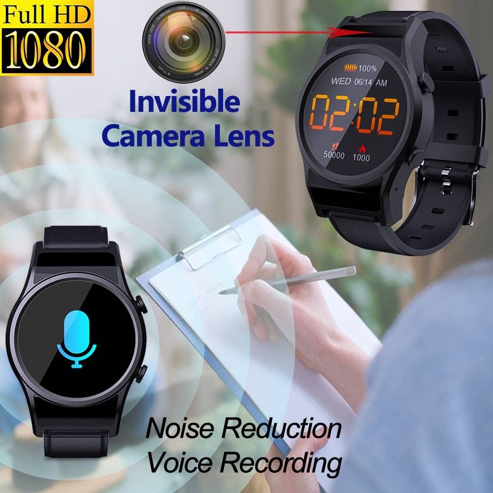 Smartwatch Mini Kamera, Versteckte Kamera Fitnessuhr | Wasserdicht Sportuhr mit 1080P Tragbare Cam Gear, Video Audio Recorder, Überwachungskameras für Android iOS Outdoor